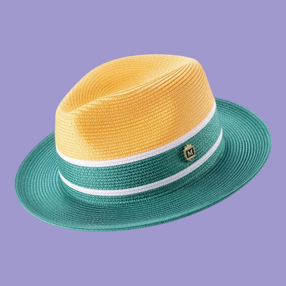 MEN'S MONTIQUE EMERALD & YELLOW THREE-TONE FEDORA HAT. H89